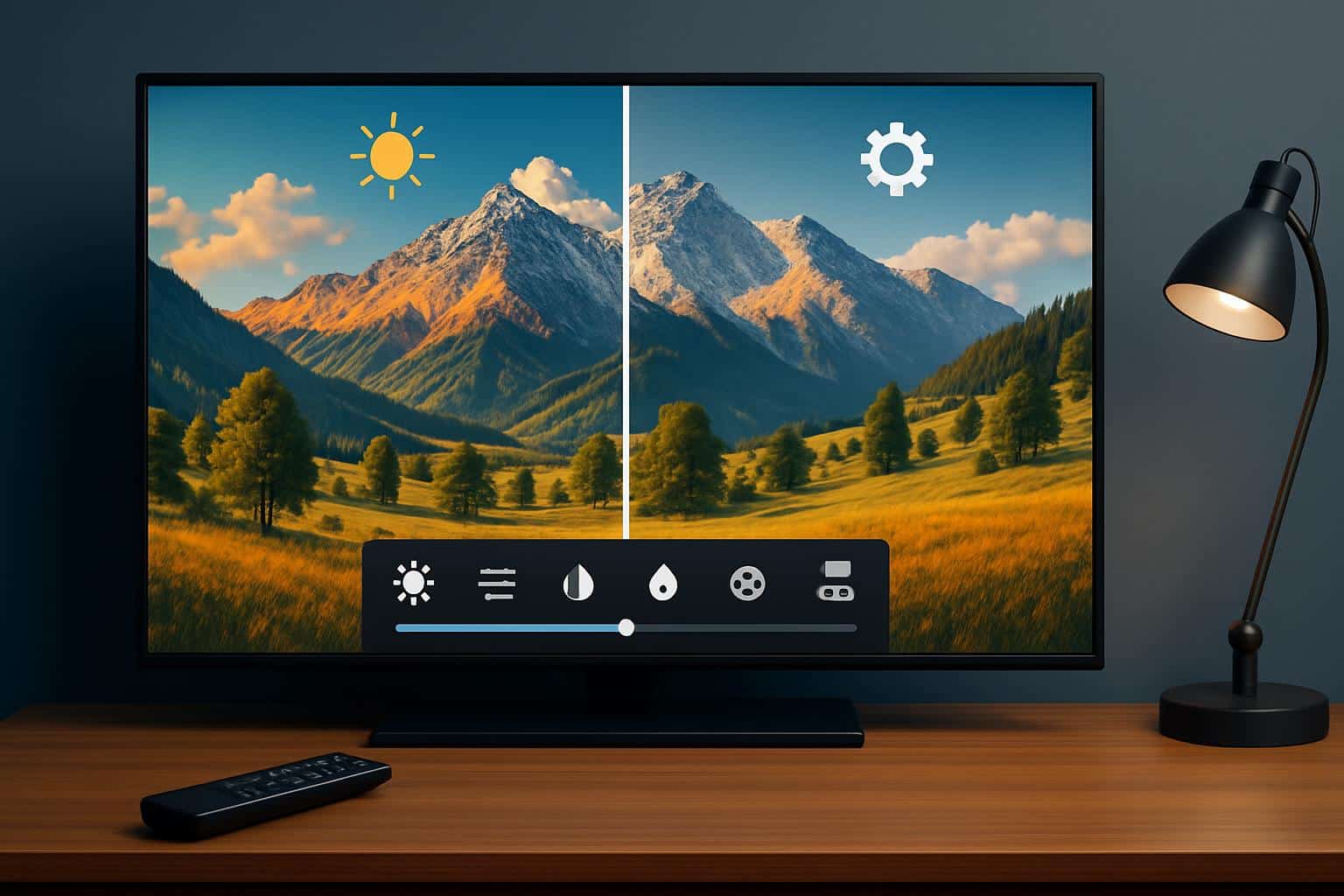 On-screen TV picture settings menu for brighter, sharper picture quality