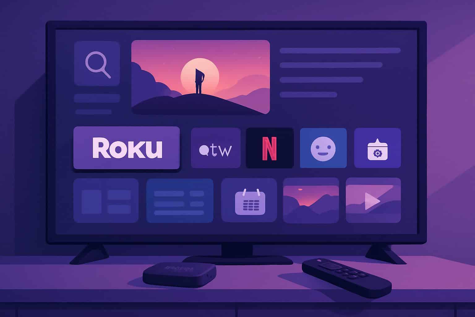 Roku TV interface and remote highlighting a unified hub for streaming apps