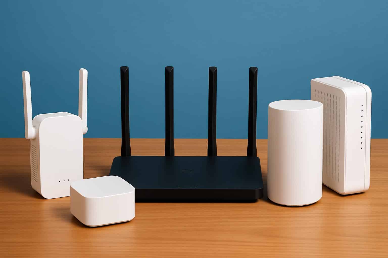 Mesh Wi‑Fi router system and networking gear boosting home network speed and coverage