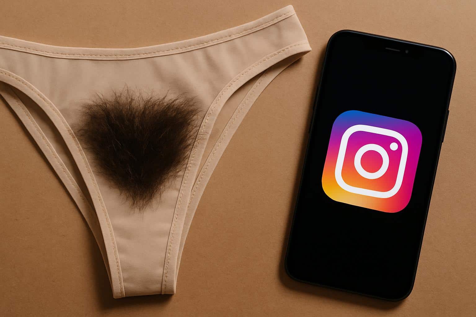 SKIMS pubic hair underwear against Instagram logo, highlighting moderation bias