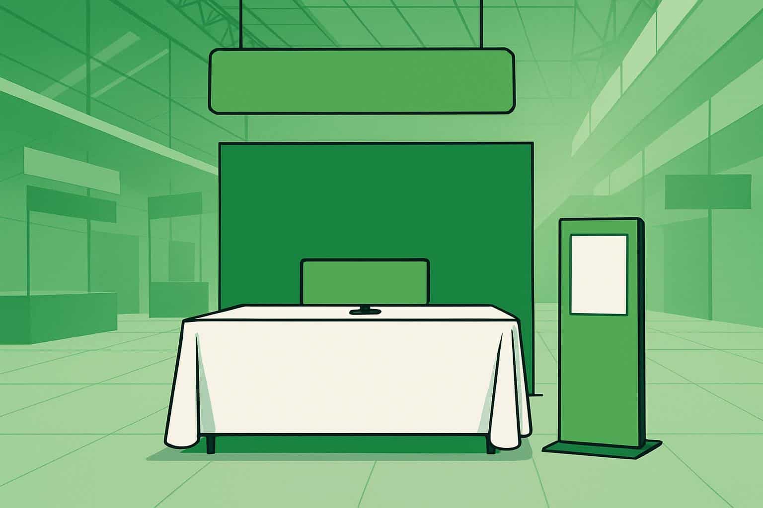 Disrupt expo exhibitor table on the show floor with event branding