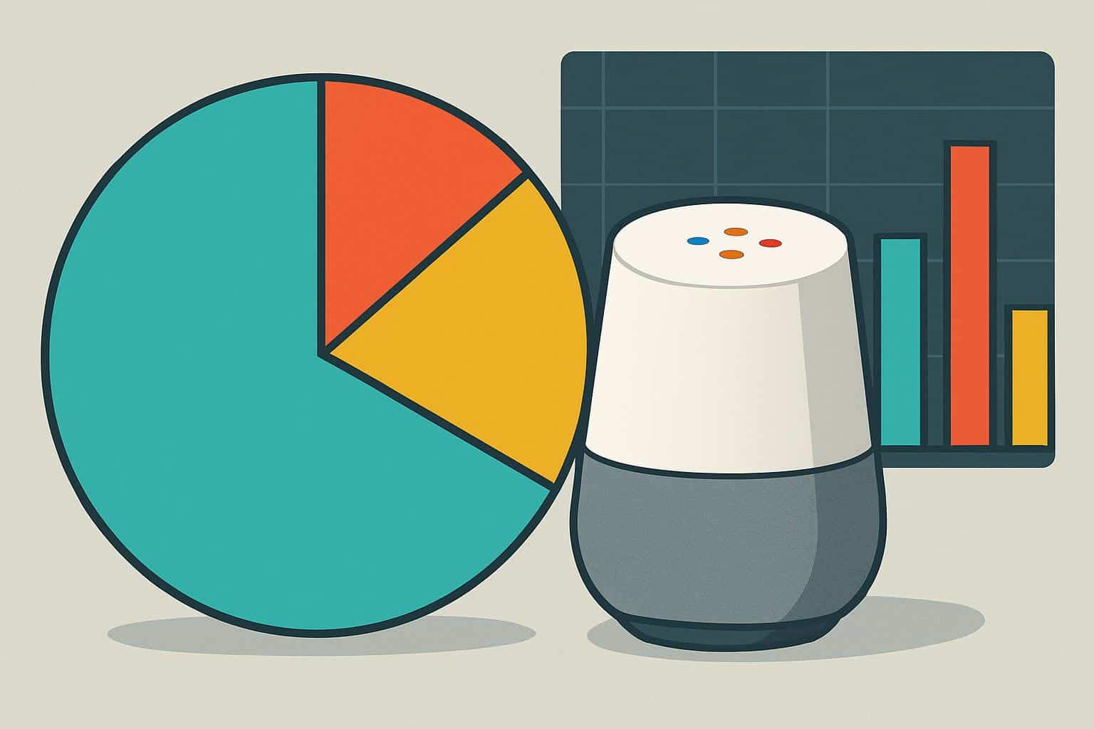 Google Home smart speaker with survey results showing users sticking with the platform
