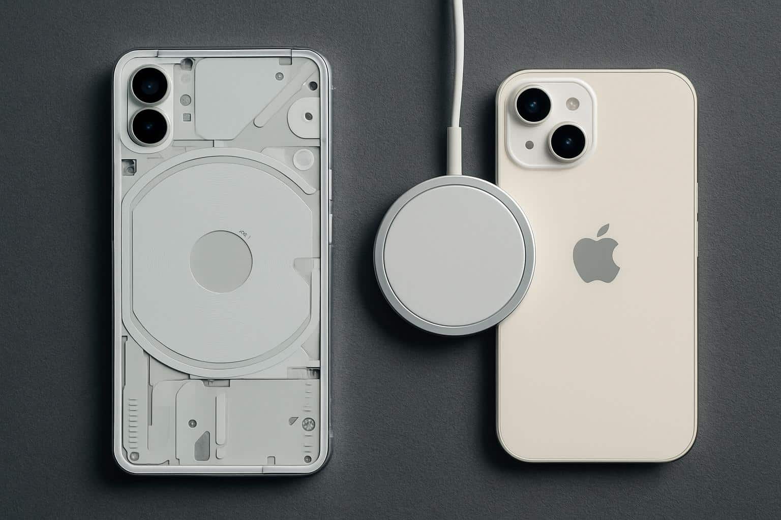 Nothing phone and Apple iPhone with MagSafe charger amid charging magnet issues