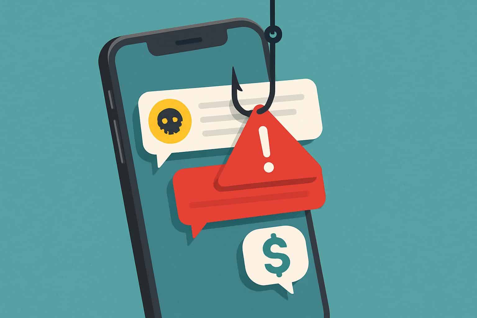 Phone showing spoofed bank SMS and red flags to spot billion-dollar scam texts