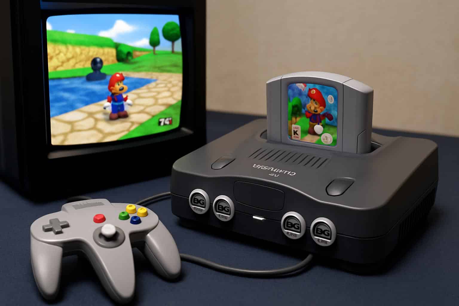 ModRetro M64 N64 clone console with controller ports and cartridge slot
