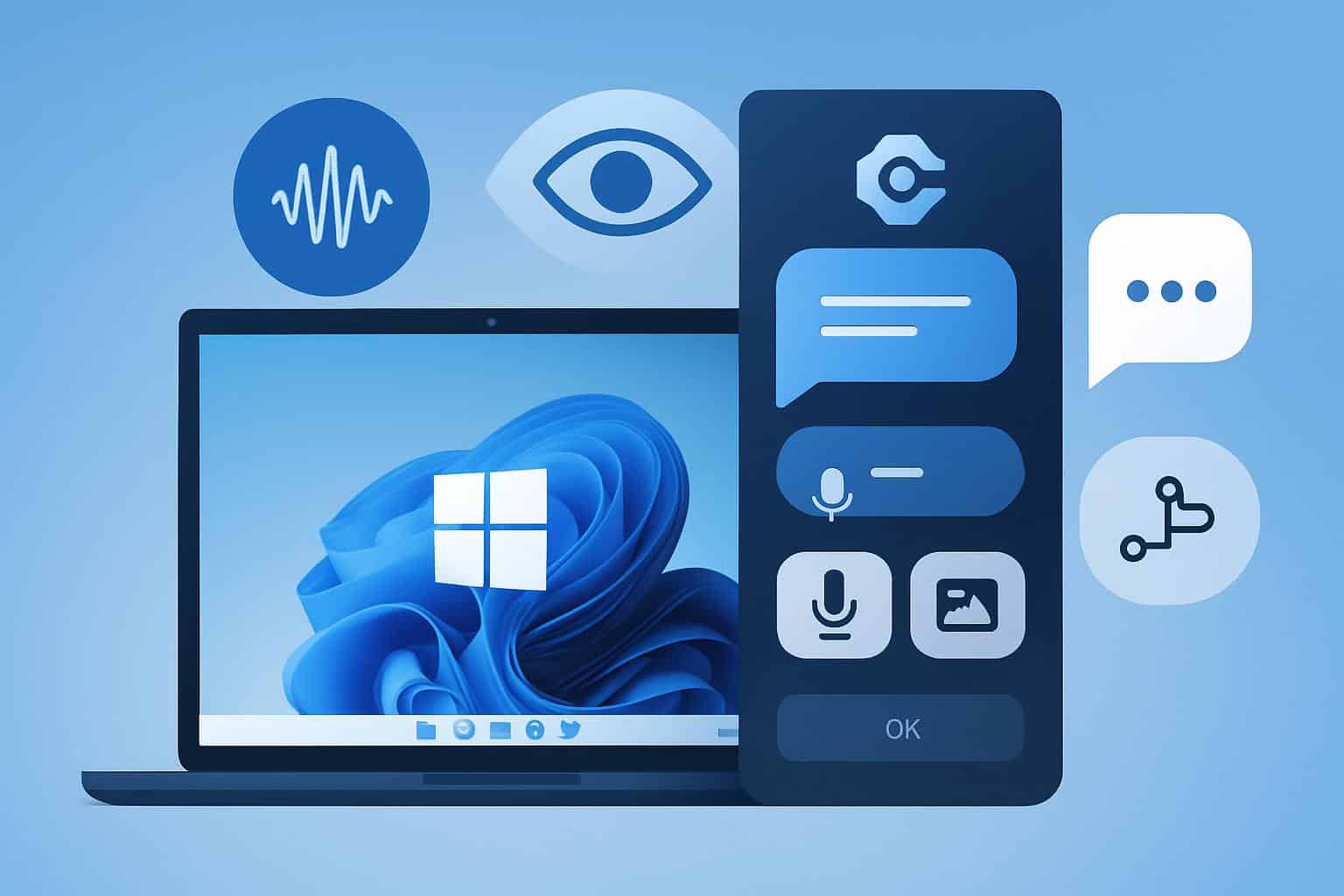 Windows 11 Copilot AI interface highlighting voice, vision and actions controls