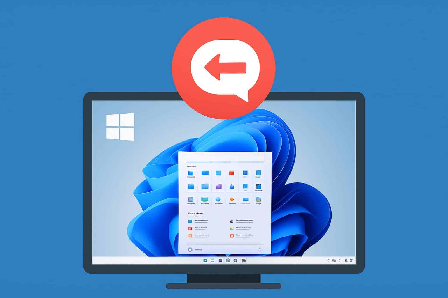 Windows 11 desktop with Start menu and taskbar restored