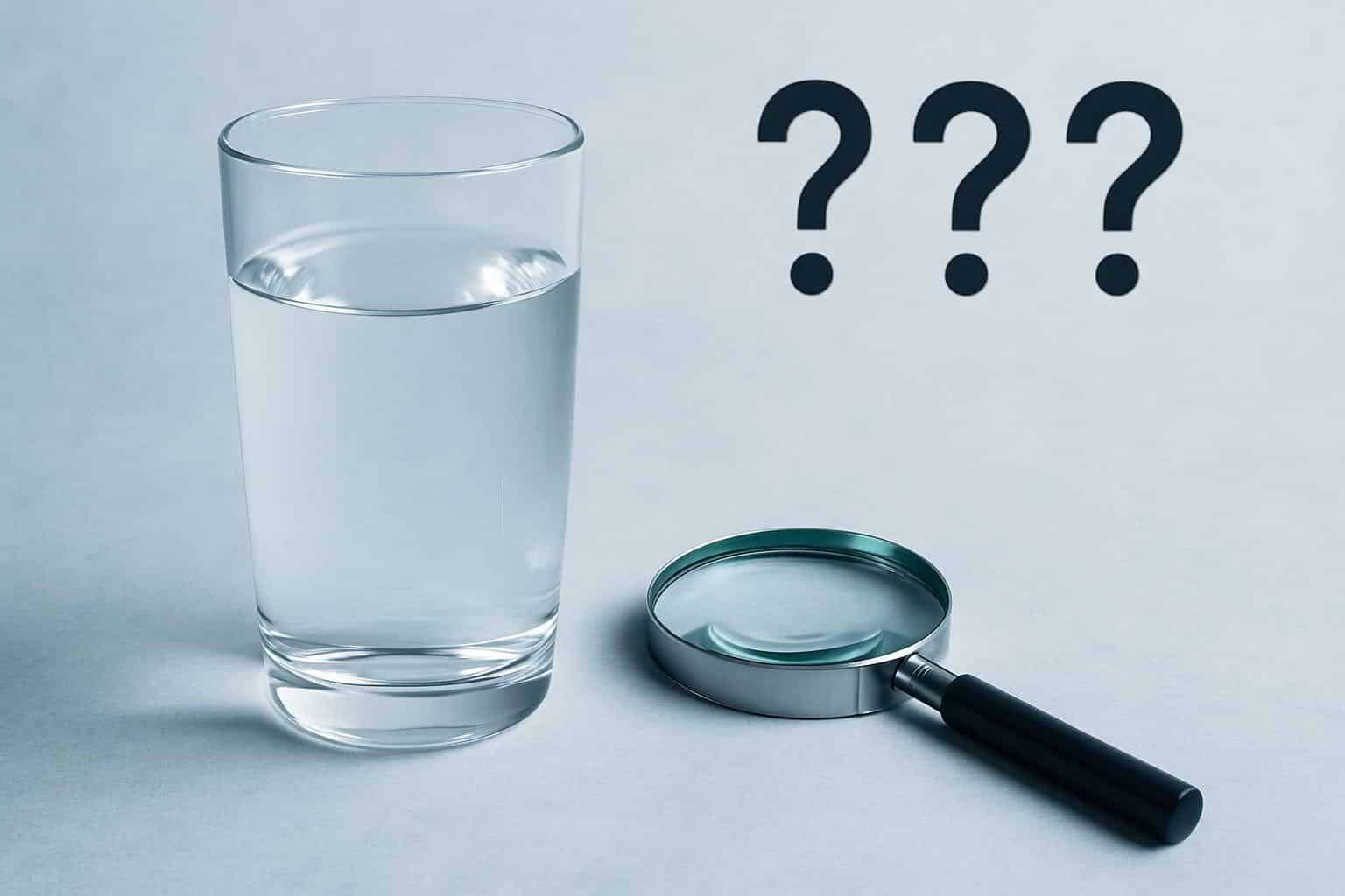Tap water safety: glass at kitchen faucet with water test strips for contaminants