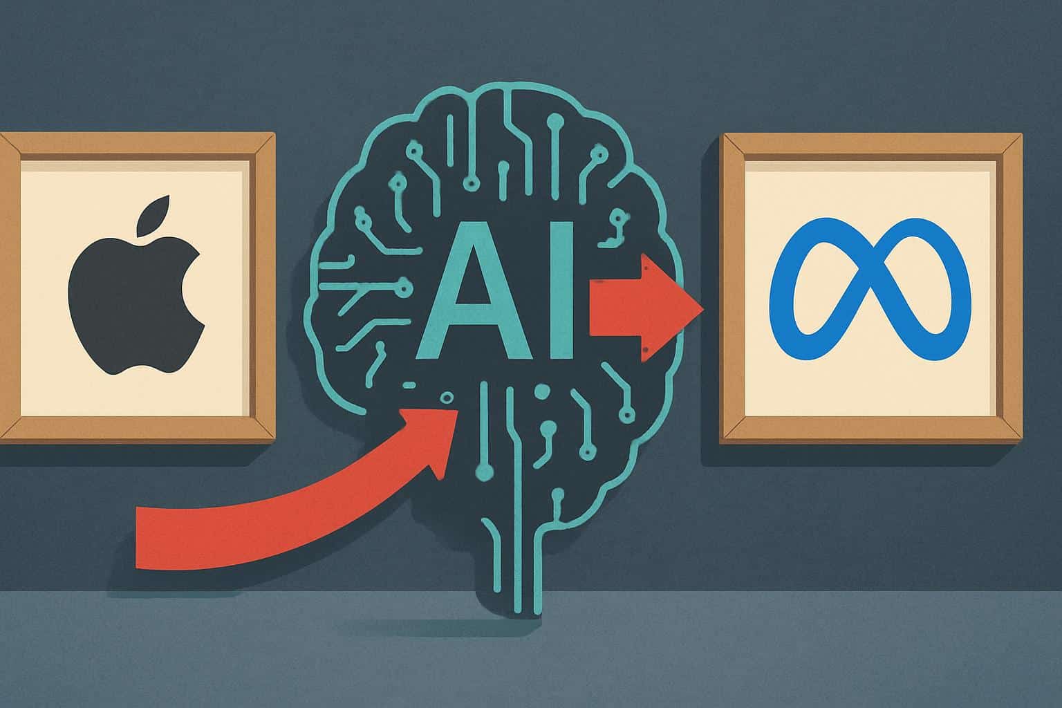 Apple and Meta logos with AI chip highlighting AI leader departure to Meta amid departures