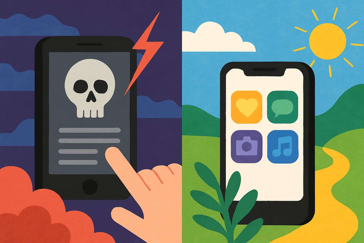 Smartphone with new social apps promoting breaks from doomscrolling and digital detox
