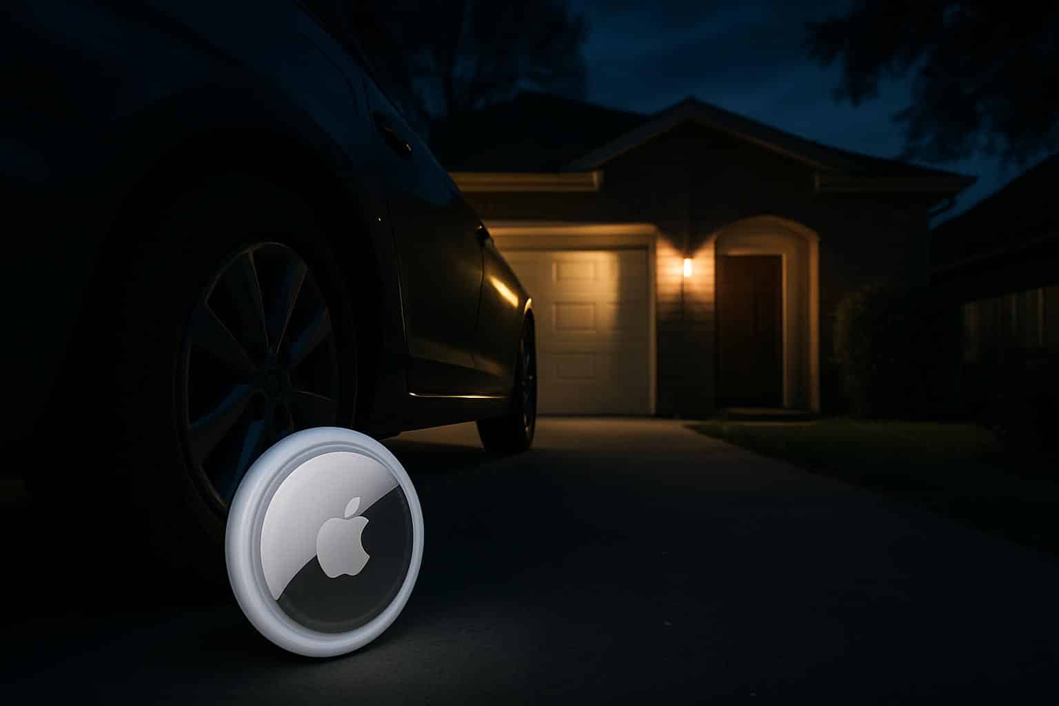 Apple AirTag tracking alert on phone by front door, home invasion safety guide