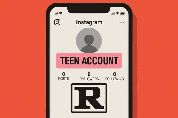 Instagram app with R-rated warning highlighting mature content risks for teen accounts