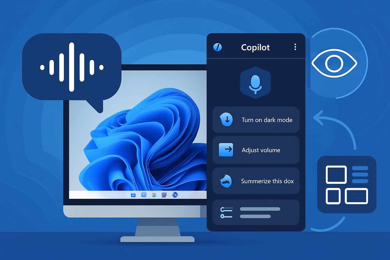 Windows 11 Copilot AI interface with voice, vision, and action tools