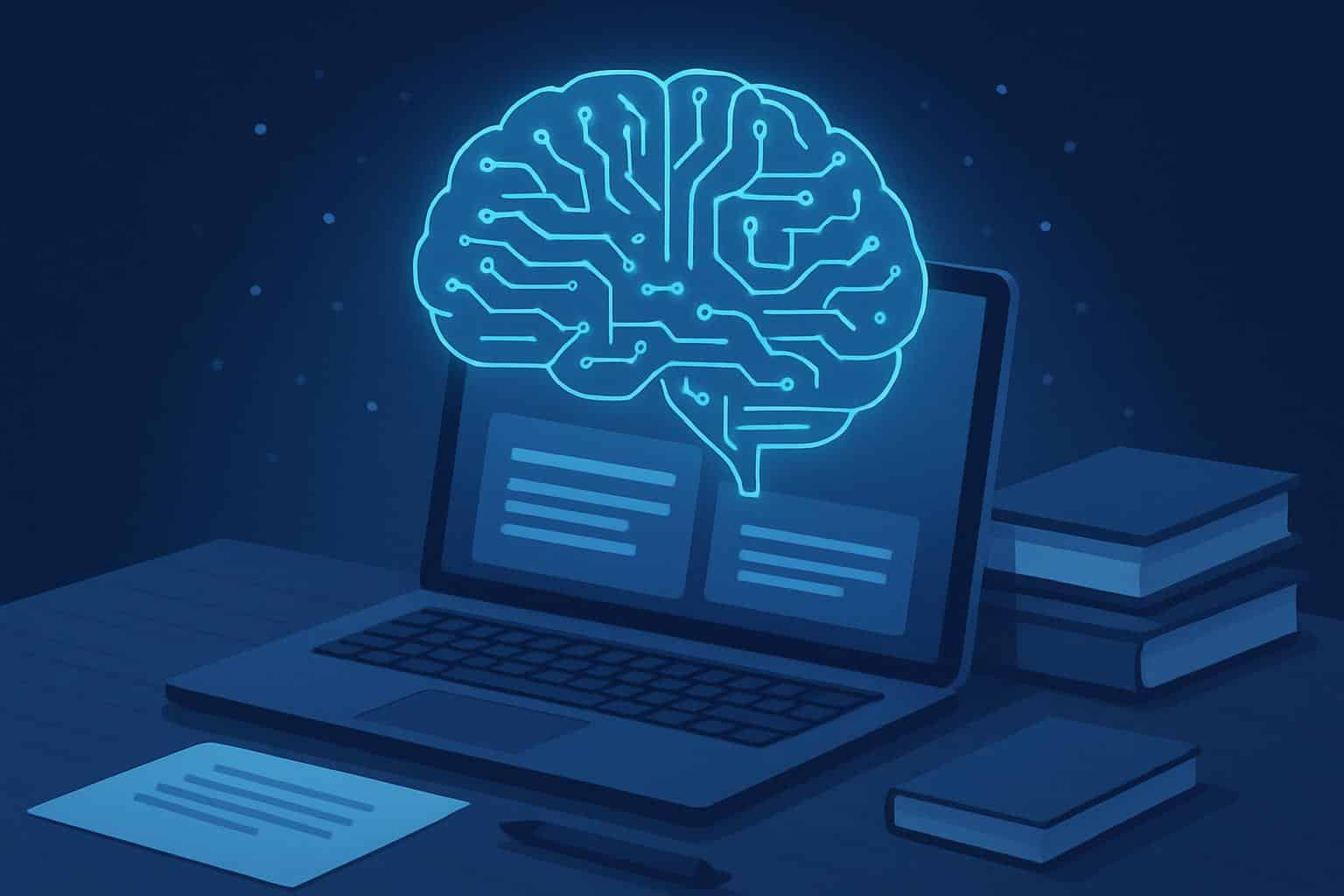 AI-written content on laptop with upward graph, outperforming online writing
