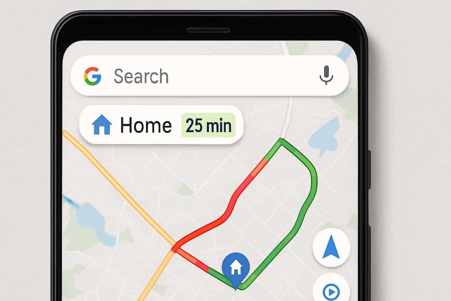 Google Maps navigation screen featuring glanceable Home ETA chip