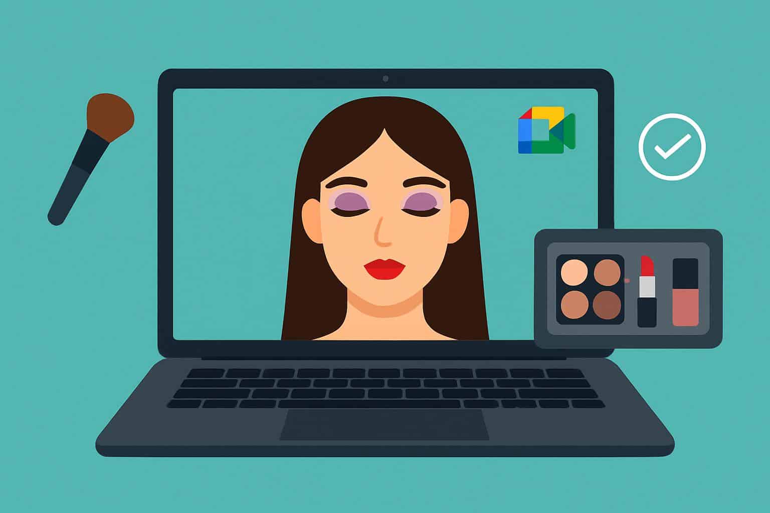 Google Meet AI makeup tool settings with touch-up options and live preview