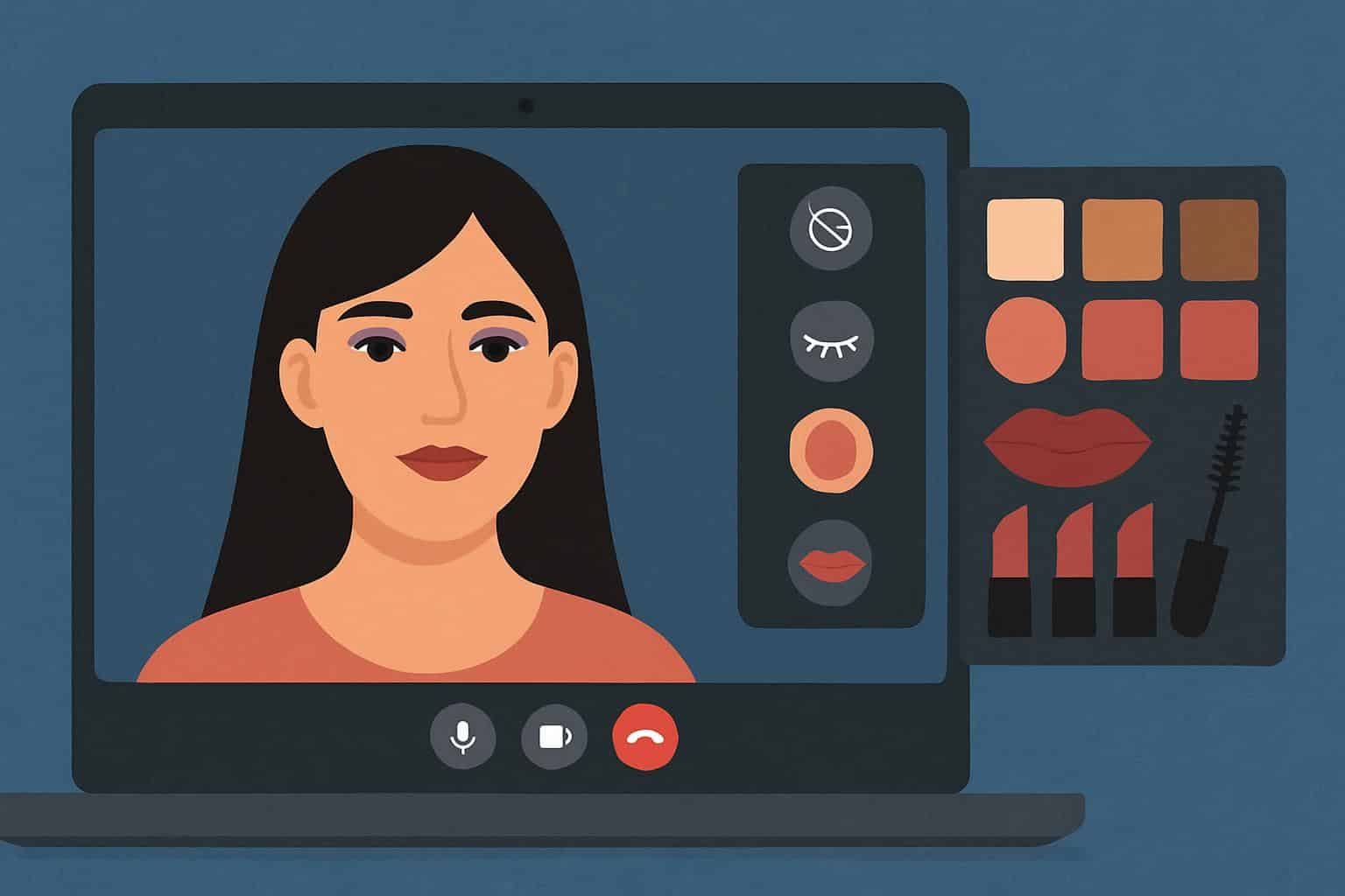 Google Meet AI makeup tool interface showing how to apply virtual beauty effects