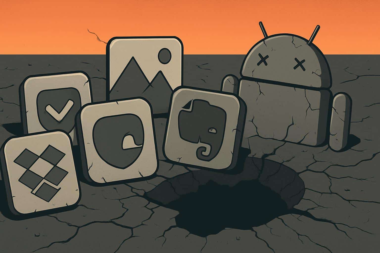 Icons of five discontinued Android apps fading from a phone screen