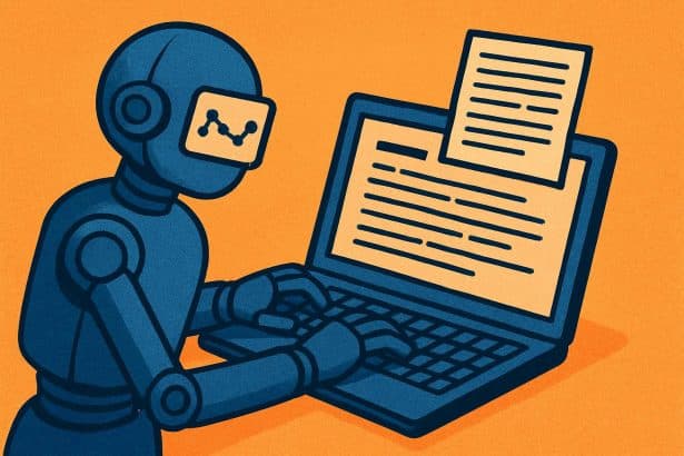 AI writing online news articles on a laptop screen