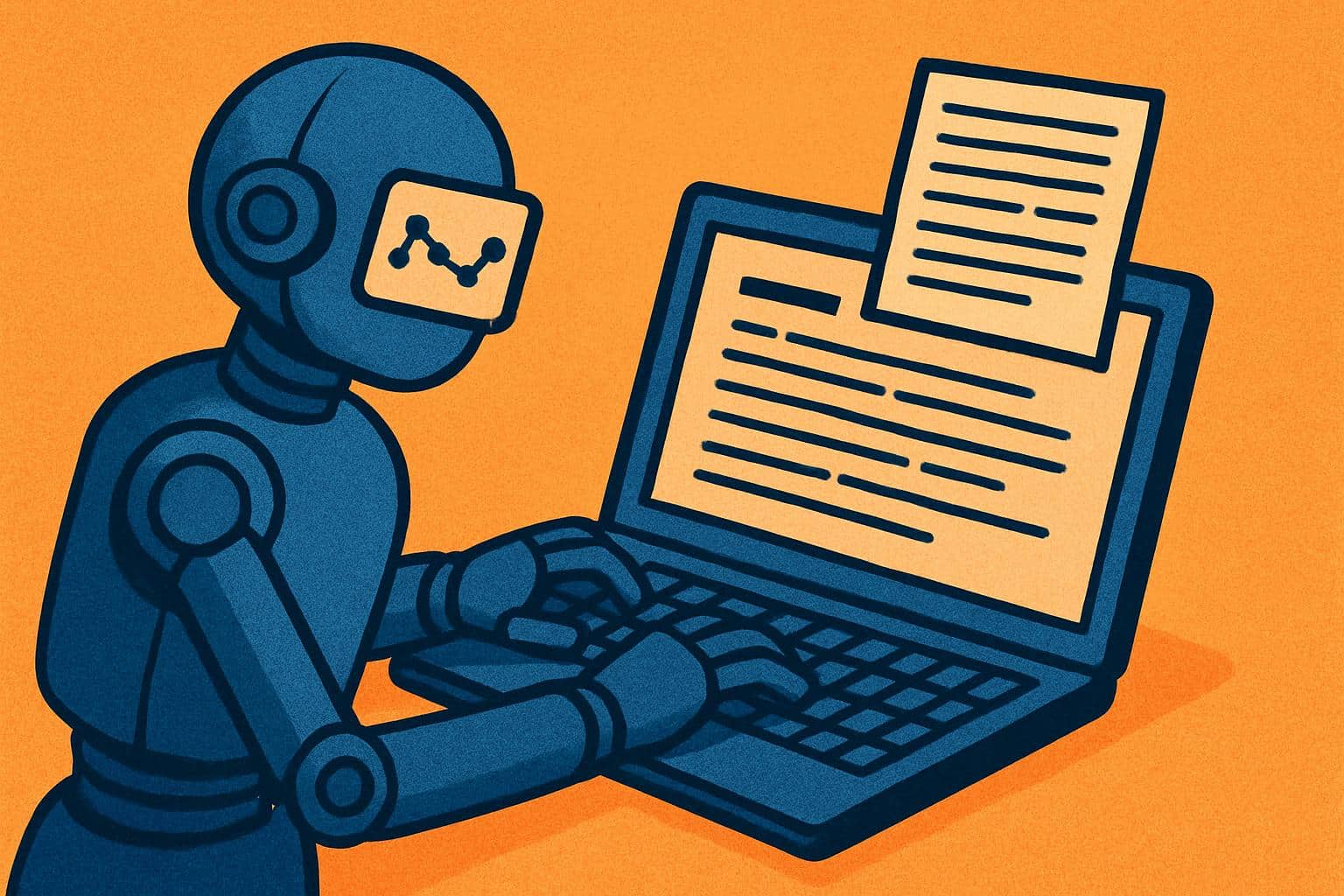 AI writing online news articles on a laptop screen