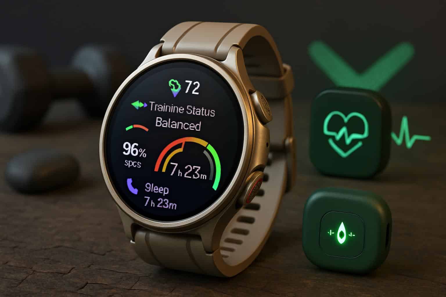 Android smartwatch showing heart rate and ECG with price drop tag for premium health features