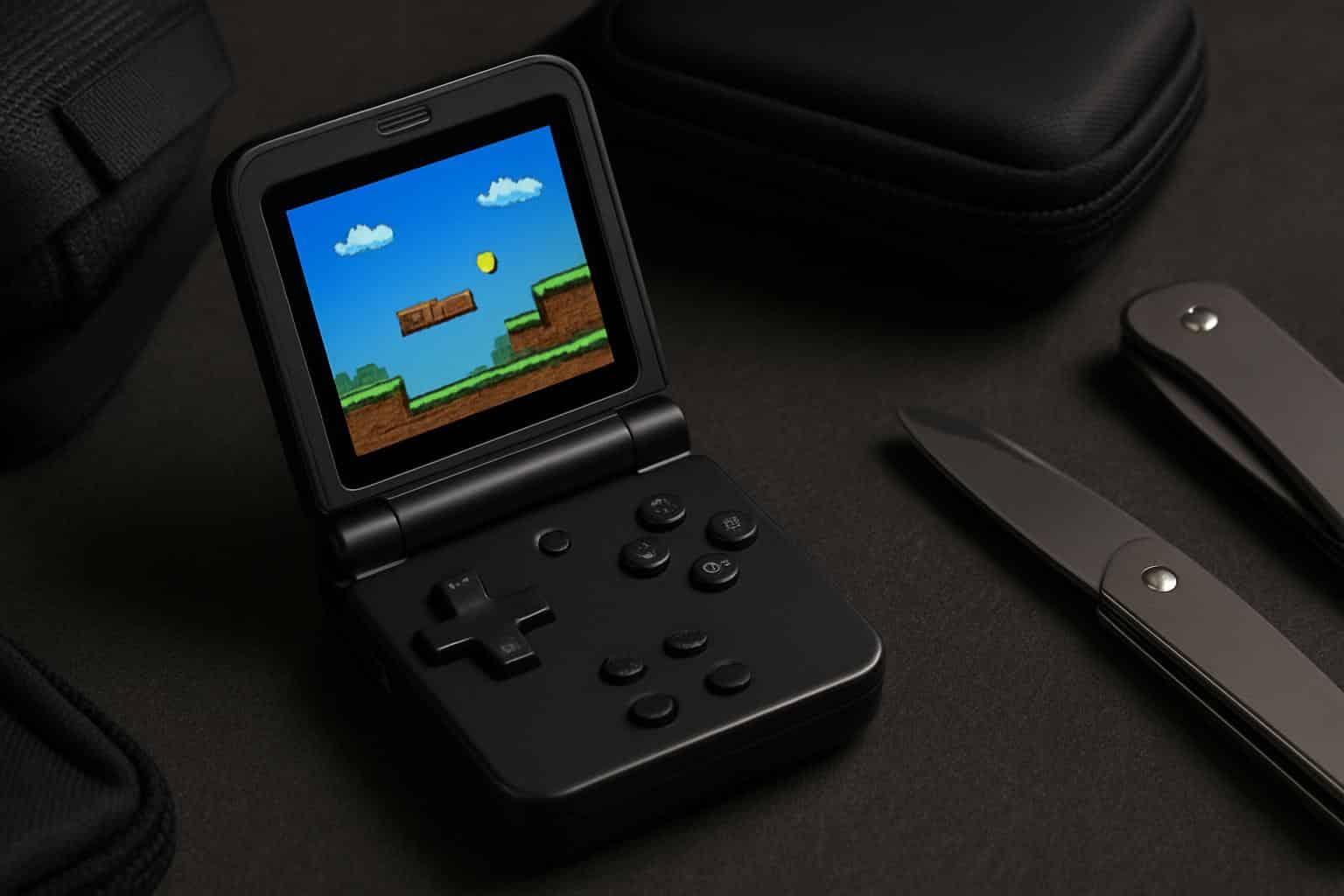 Miyoo Mini Flip pocketable retro gaming handheld, clamshell EDC rival