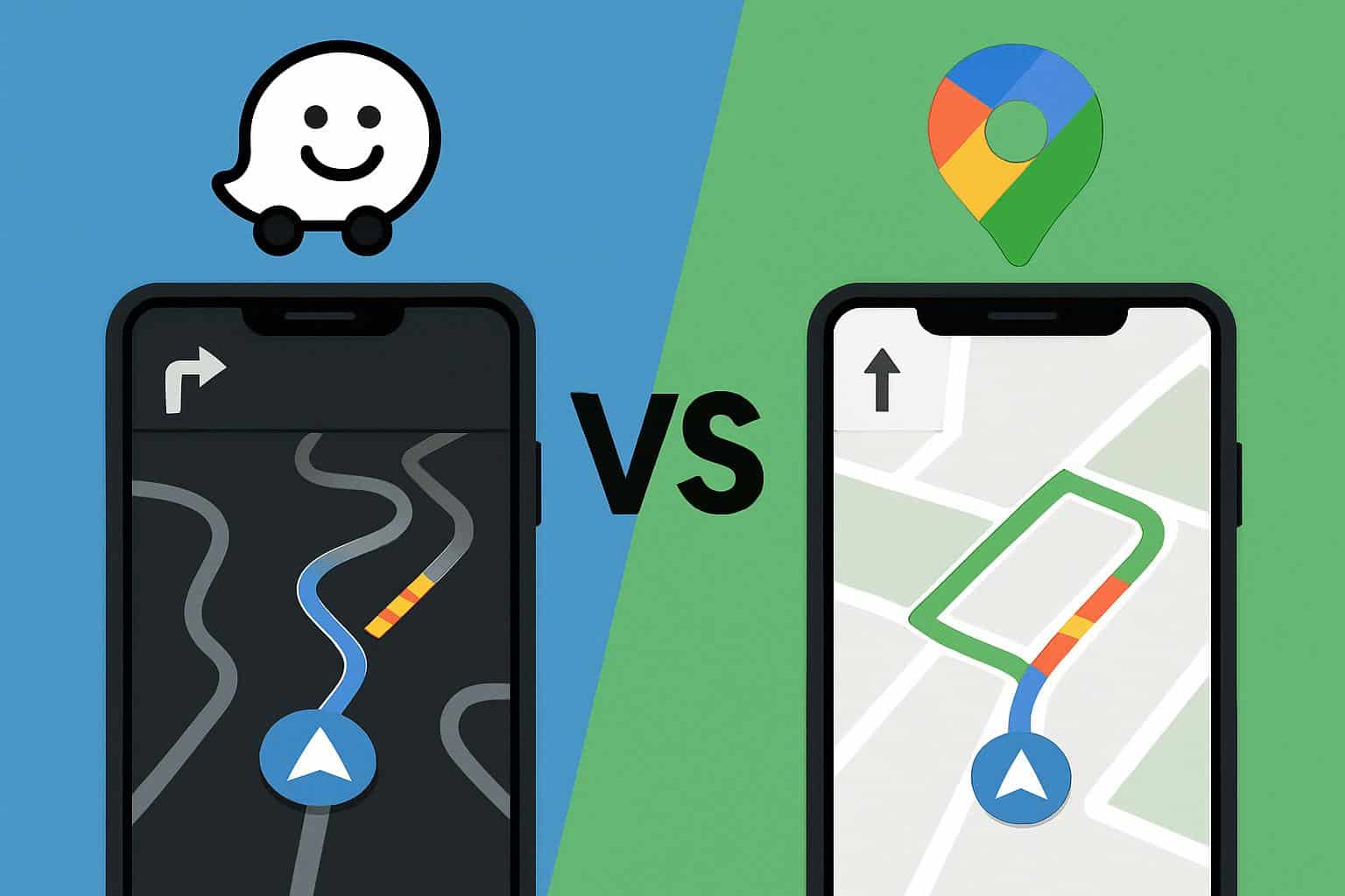 Waze vs Google Maps on smartphone screen, navigation app comparison
