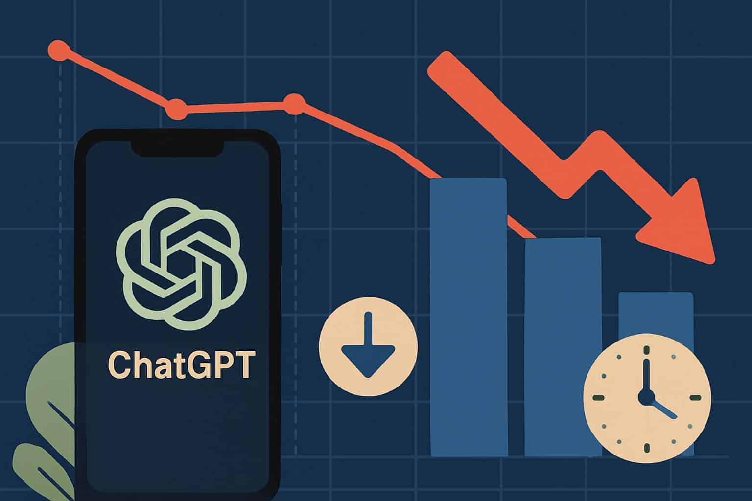 Chart showing ChatGPT app growth slowing and daily active users plateauing