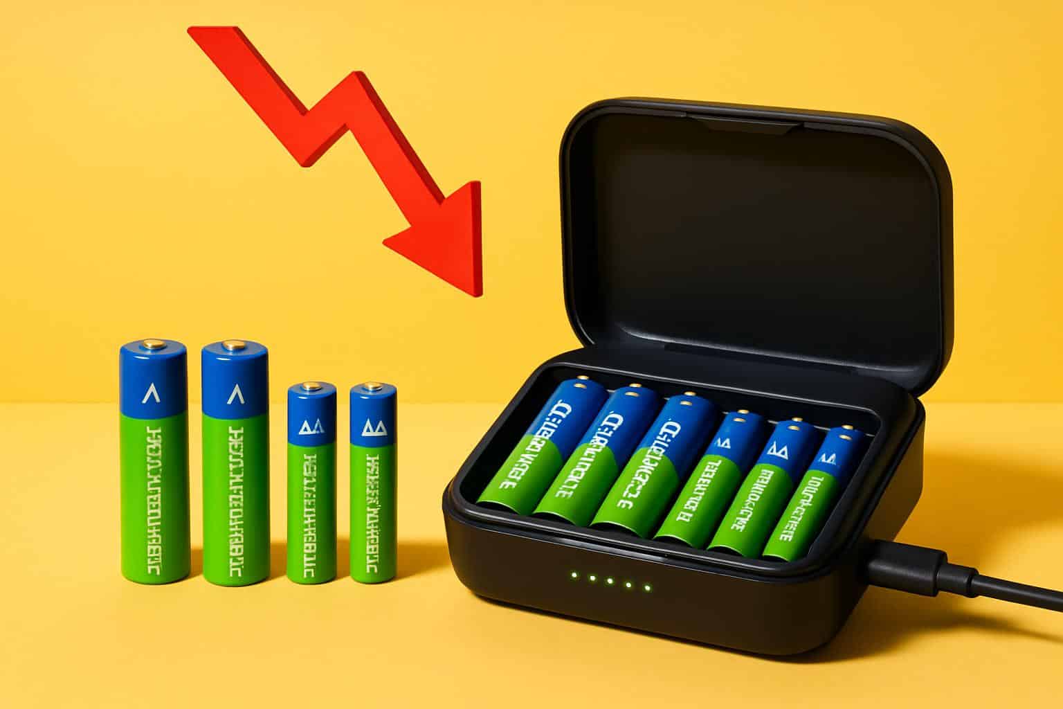 Rechargeable battery bundle and charger with sale tag, record low price deal