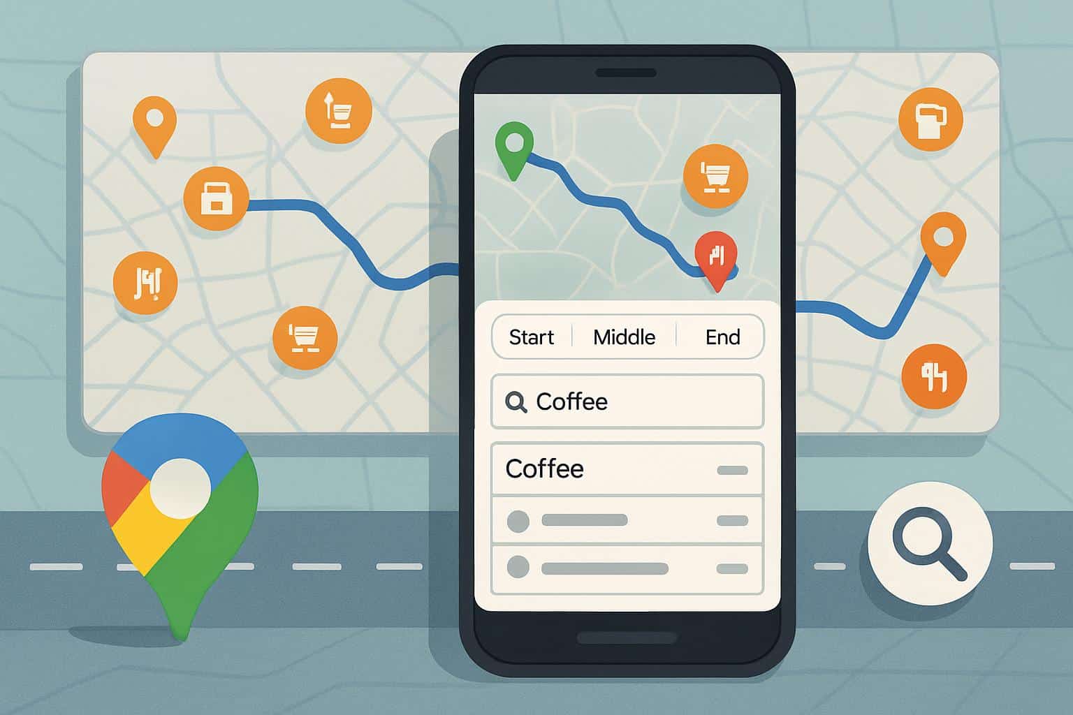 Google Maps testing smarter search along your route on a smartphone navigation screen