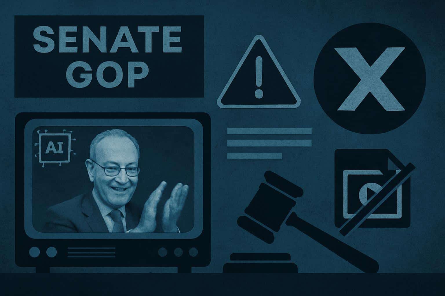 X logo with Schumer deepfake graphic as Senate GOP post remains on X