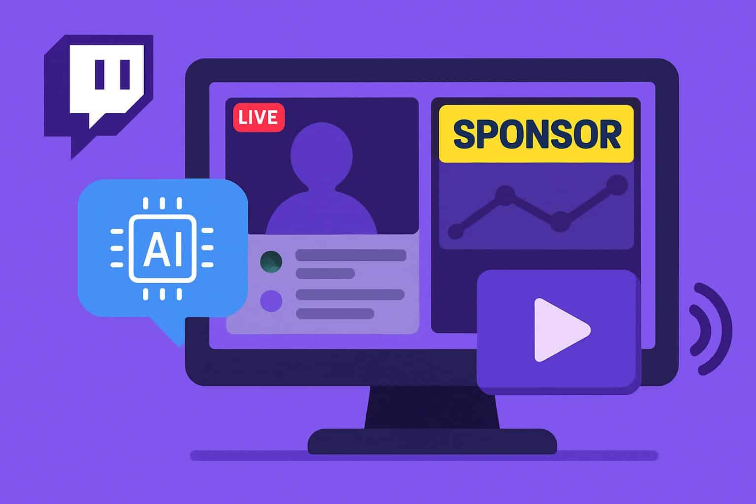 Dual-format Twitch stream showcasing AI clips and sponsor overlays