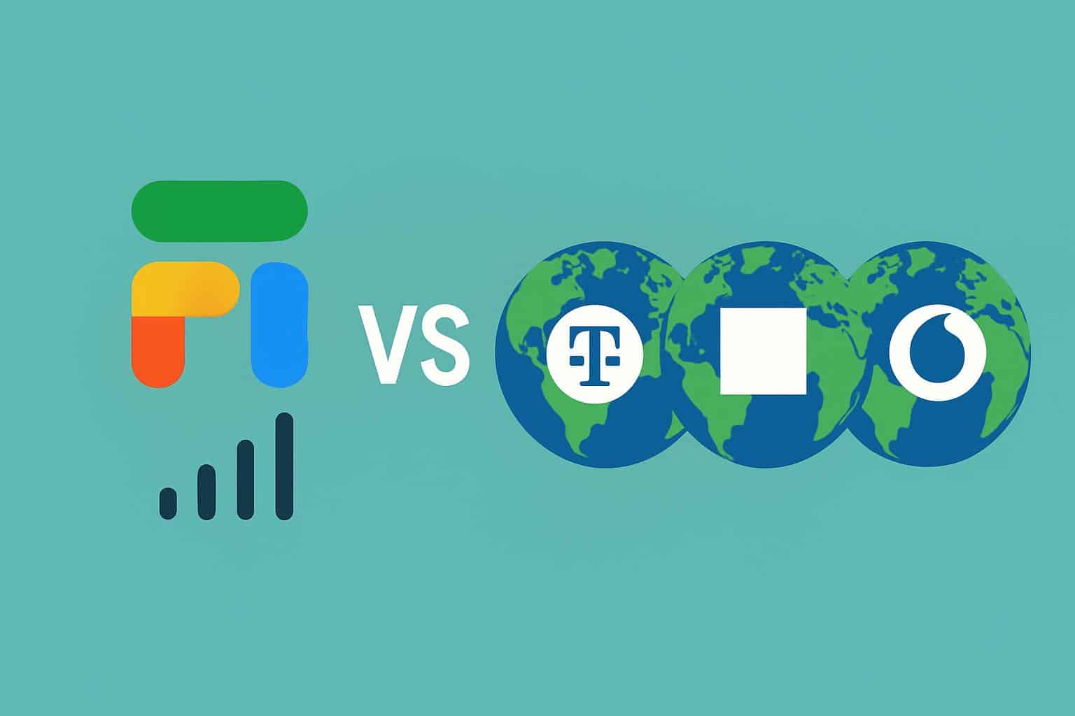 Logos of Google Fi and three international carrier competitors