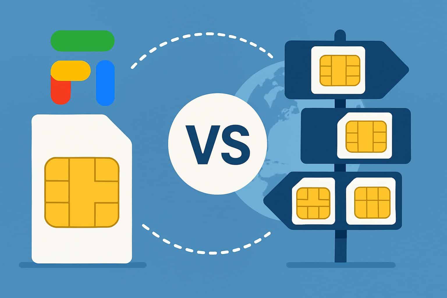 Google Fi vs three international carrier competitors, comparison of global networks