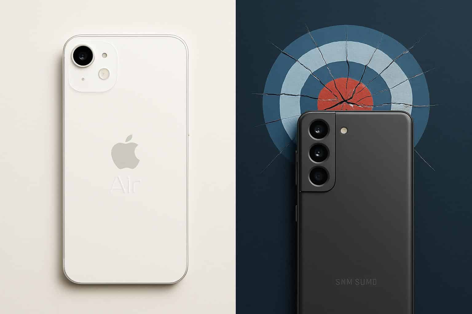 Samsung logo beside iPhone Air branding, highlighting a marketing hype misfire