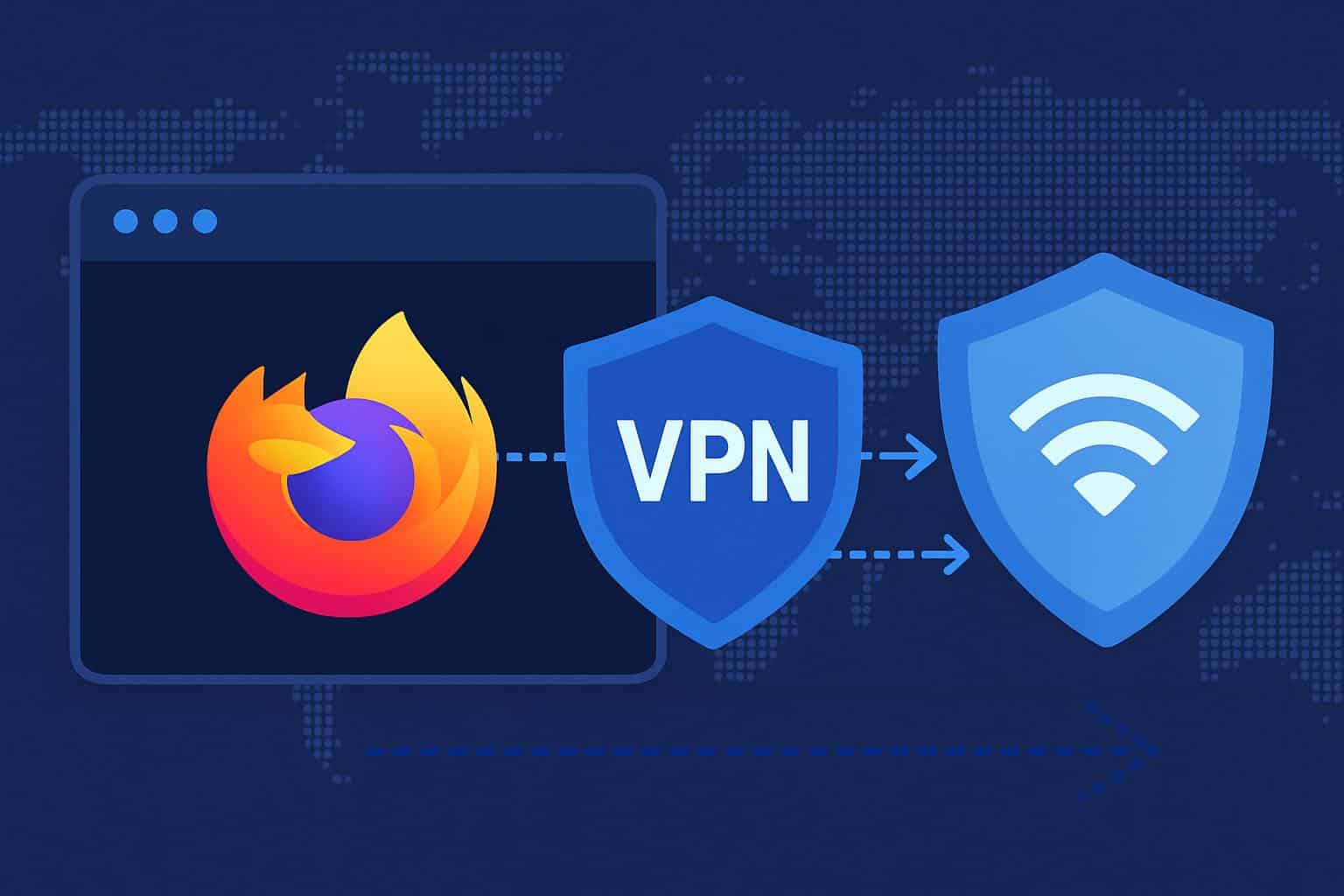 Mozilla Firefox browser window with VPN shield, hinting at a free VPN offer