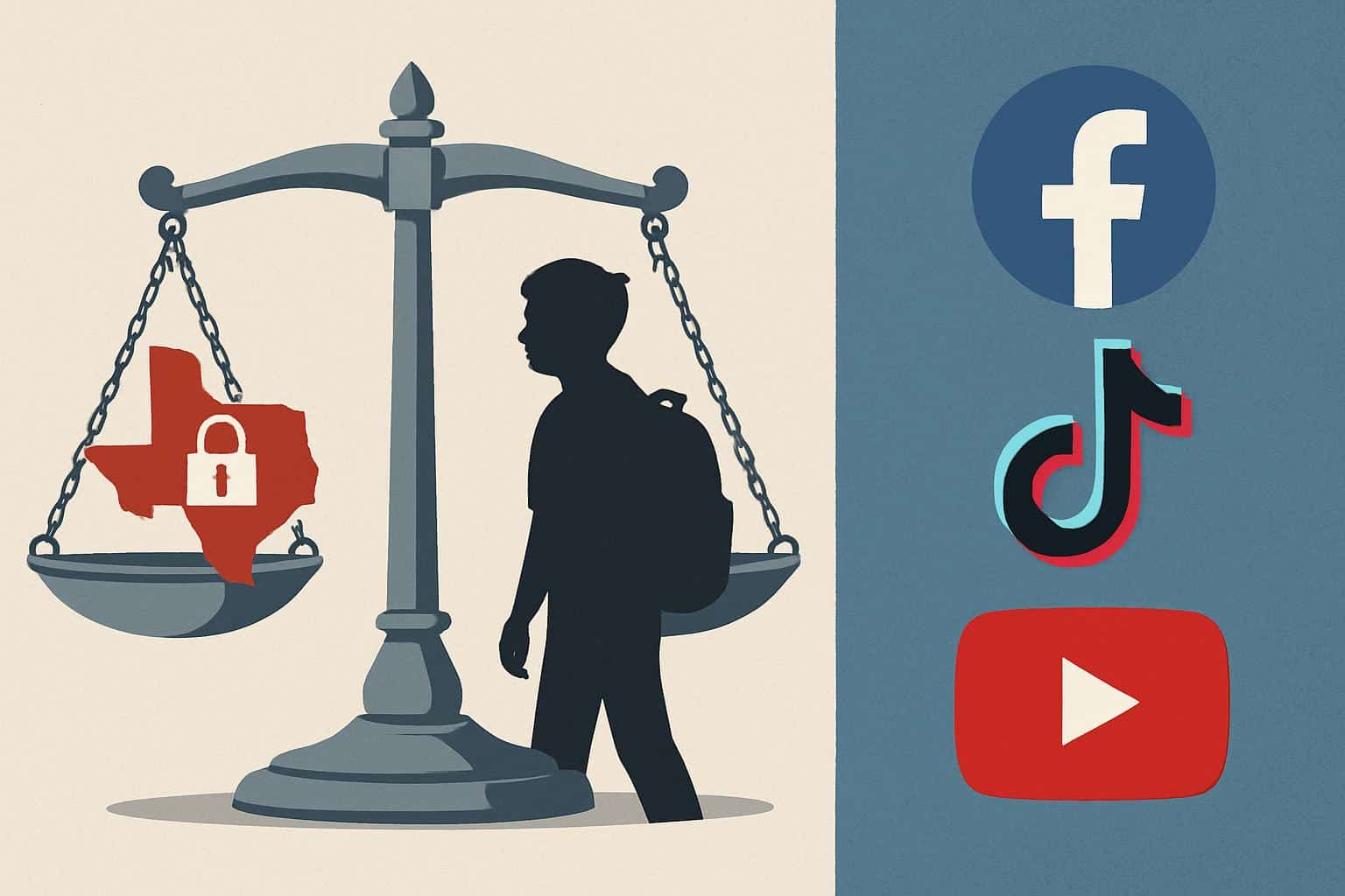 Texas Capitol and gavel symbolize students and Big Tech age-check lawsuit
