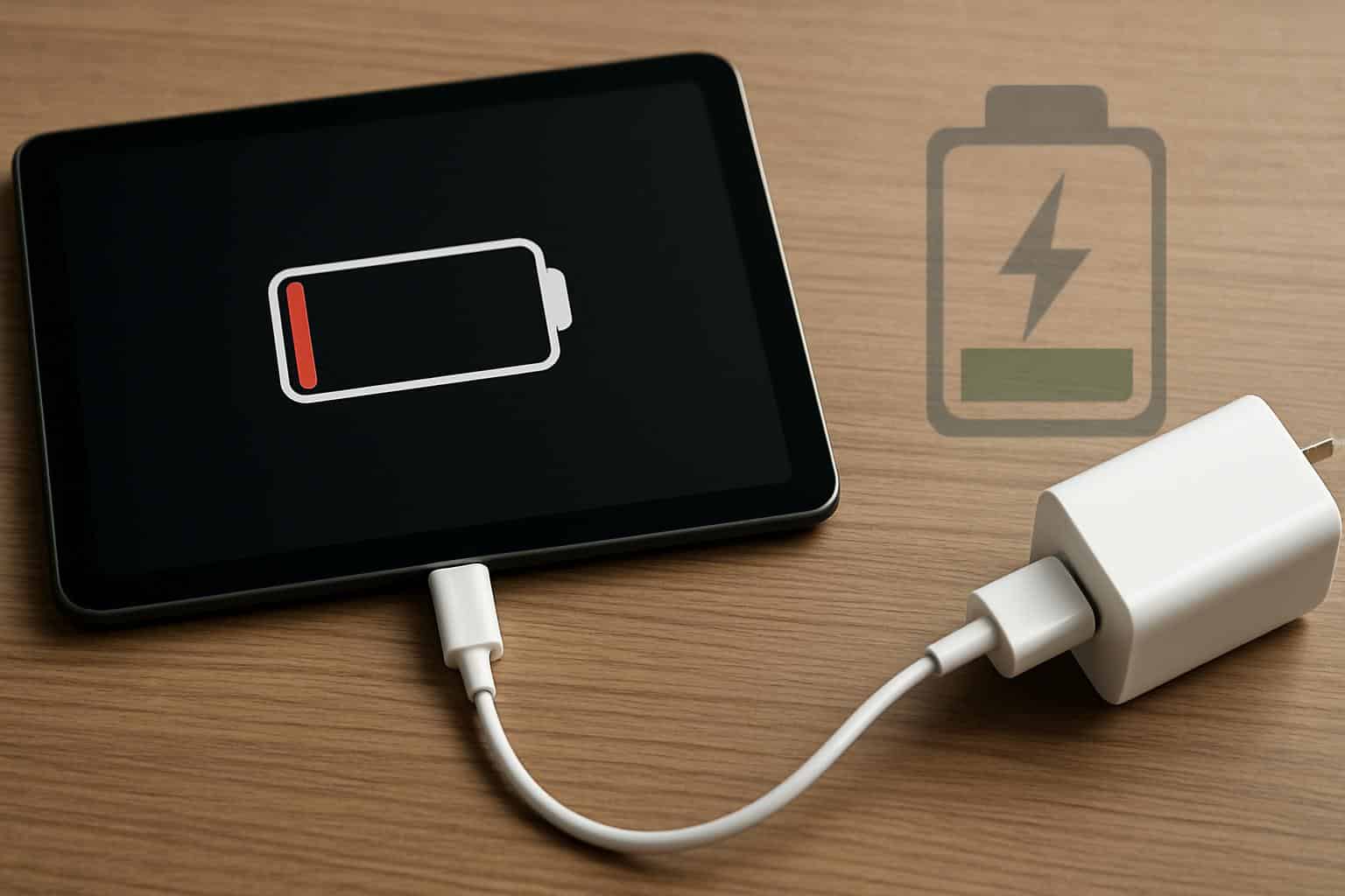 Tablet charging with battery icon to prevent battery drain