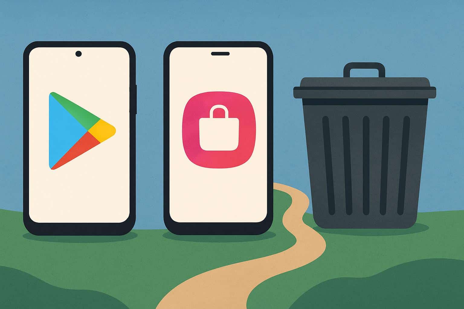 Samsung Galaxy Store icon fading at sunset, symbolizing retirement