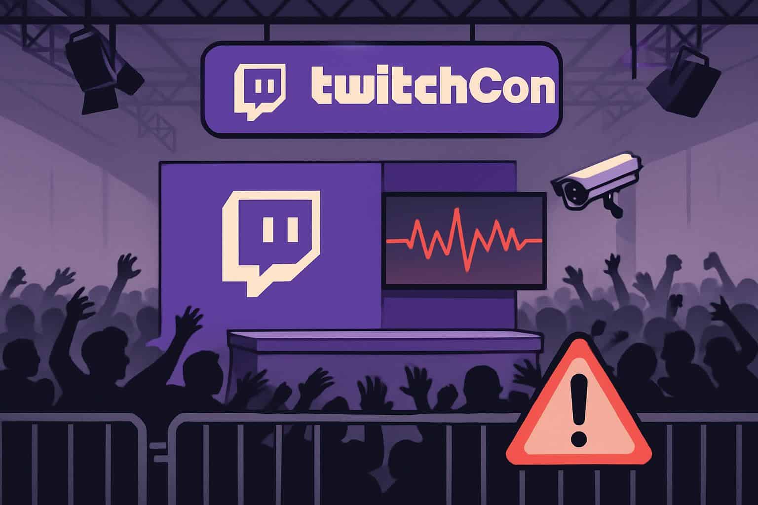 TwitchCon logo behind caution tape, signaling unusual safety risks for streamers