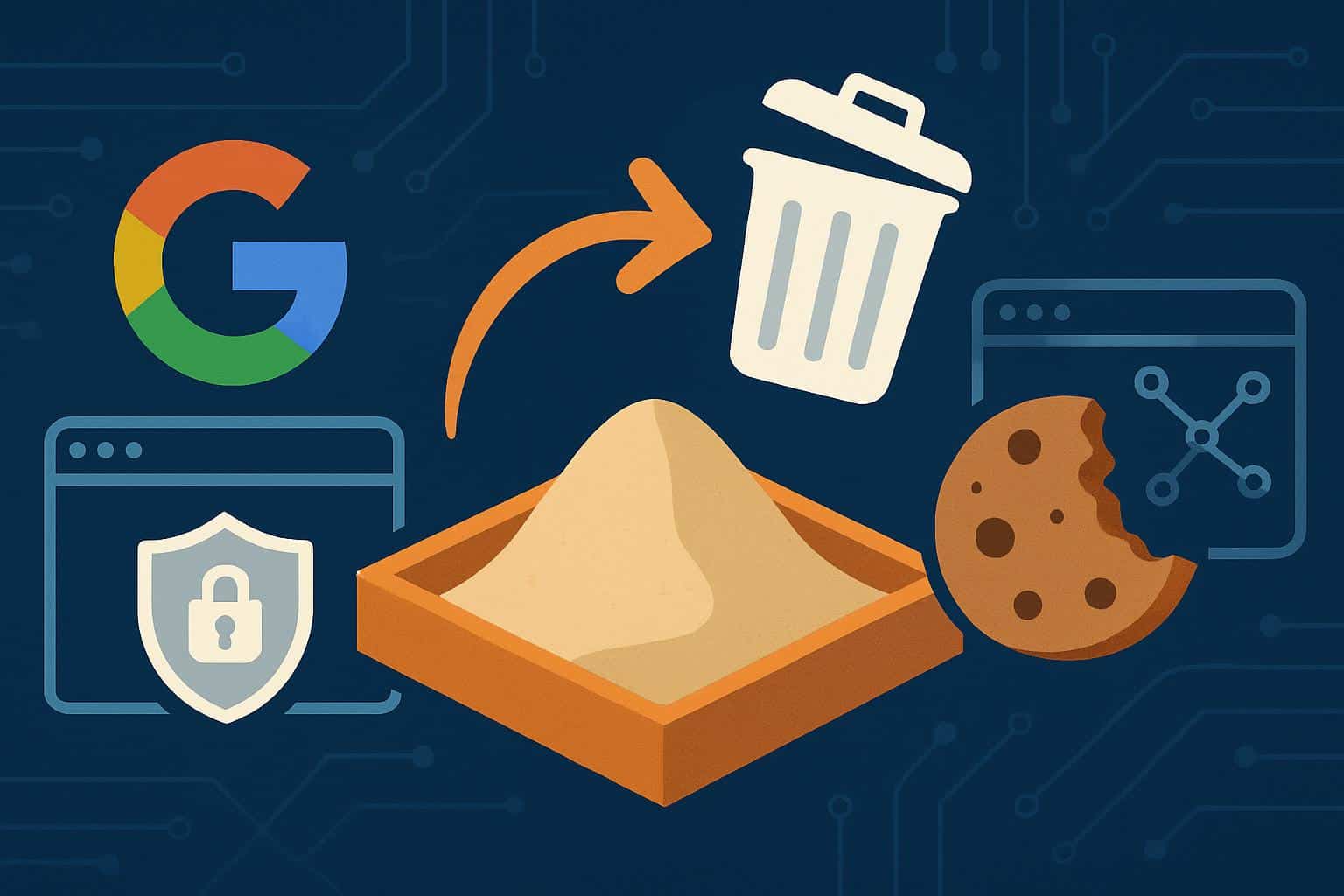 Google and Chrome logos with cracked sandbox, signaling end of the Privacy Sandbox initiative