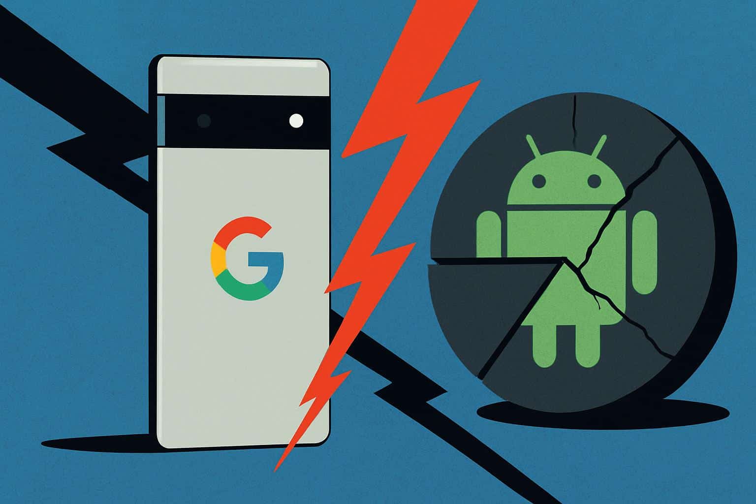 Google Pixel phone lineup casting shadow on Android logo
