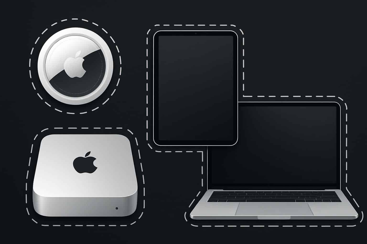 Apple logo and device silhouettes for unannounced Apple products