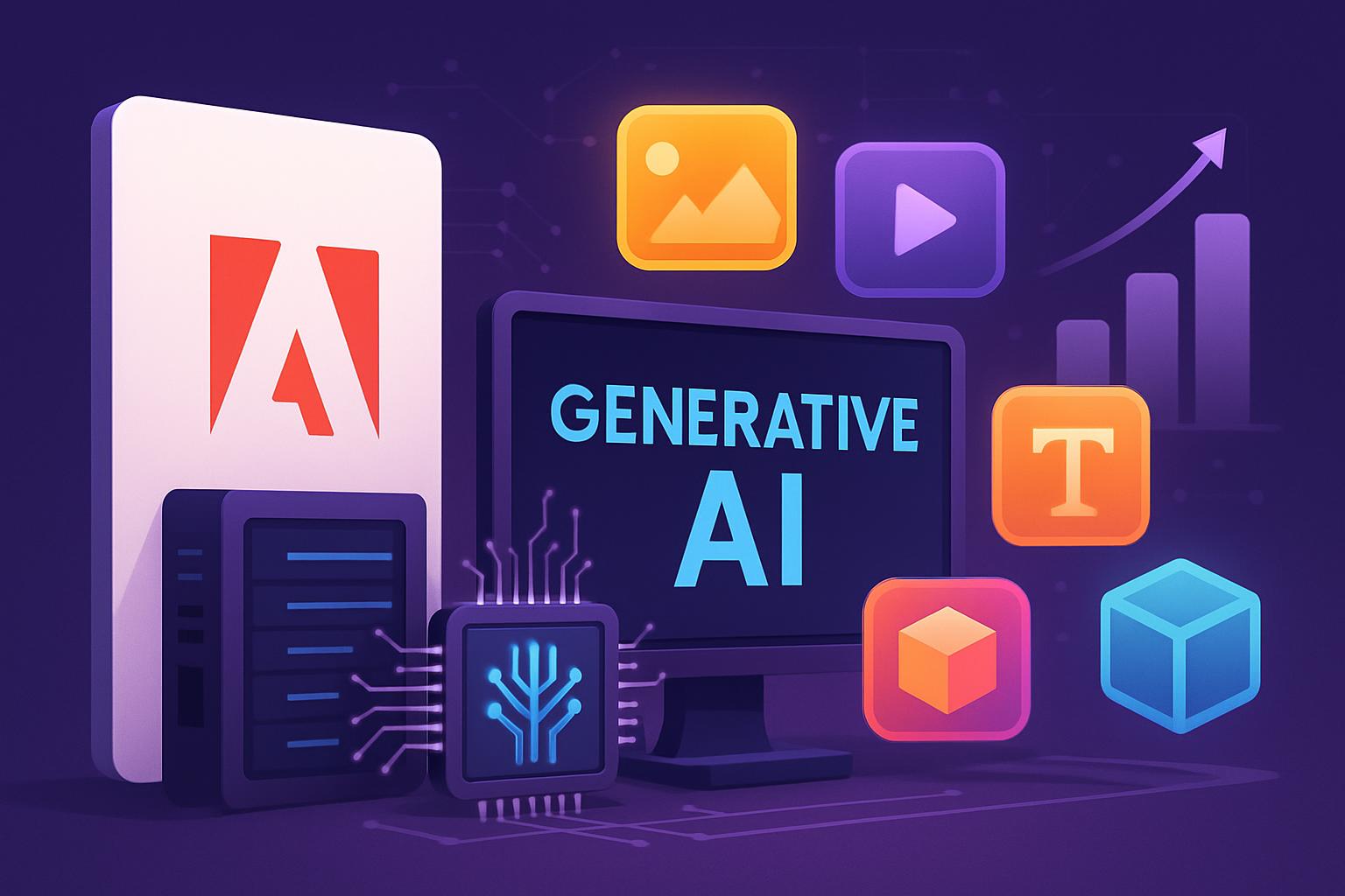 Adobe AI tools concept with logo and network powering custom enterprise models