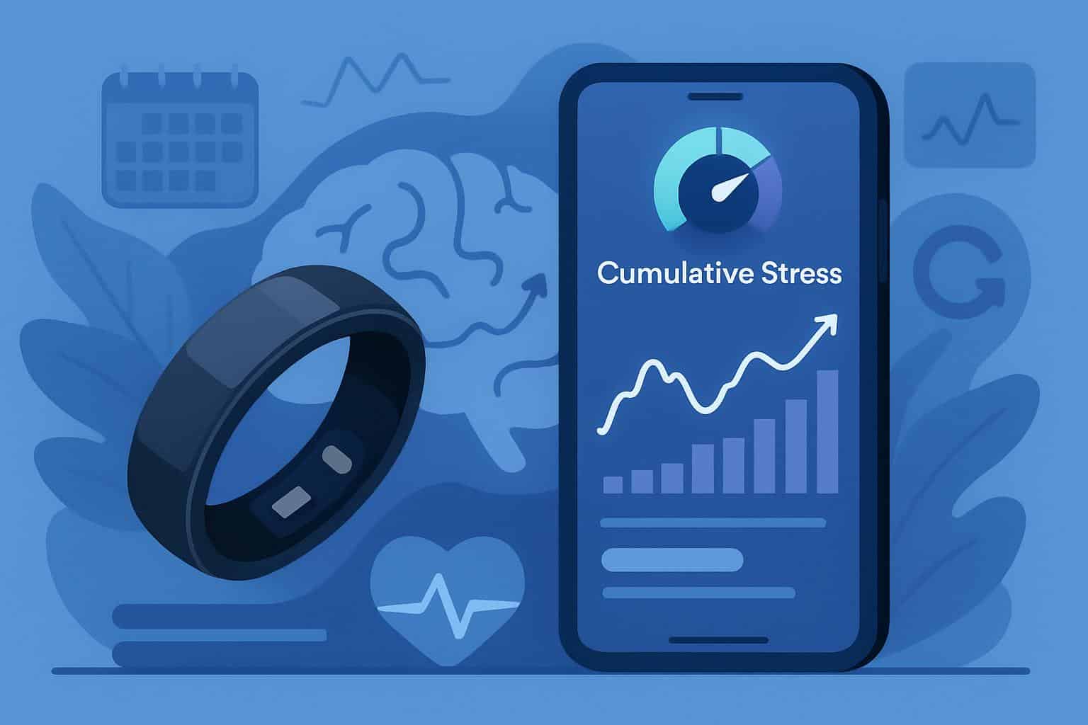 Oura Ring app dashboard showing cumulative stress metric and HRV trends