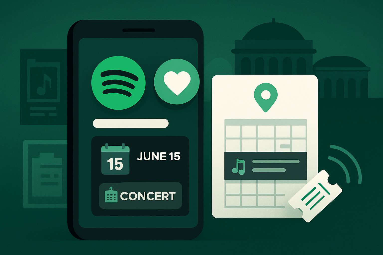 Spotify interface showing Venue Follows for concert alerts at favorite venues