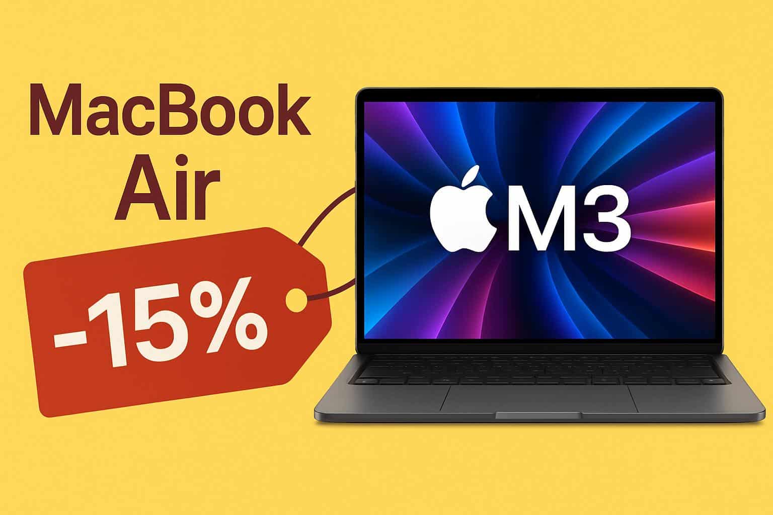 Apple MacBook Air M3 laptop with Woot 15% off sale badge