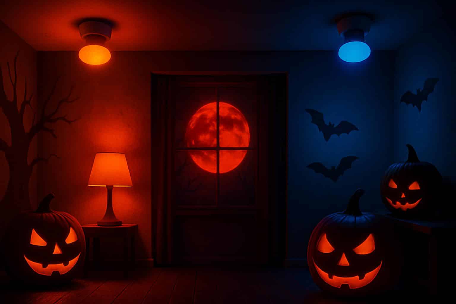 Smart light app unlocks free Halloween scenes with orange and purple lighting