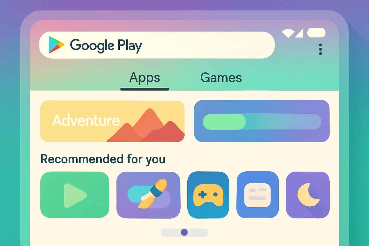 Google Play Store app interface showing bold, expressive UI updates under test