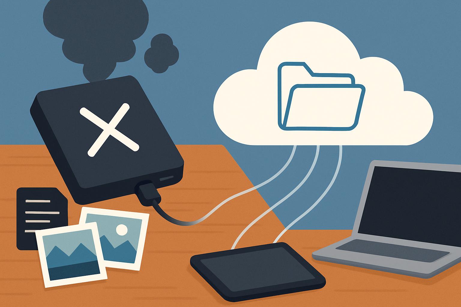 Cloud storage plan comparison on laptop and phone with pricing tiers, features, and capacity